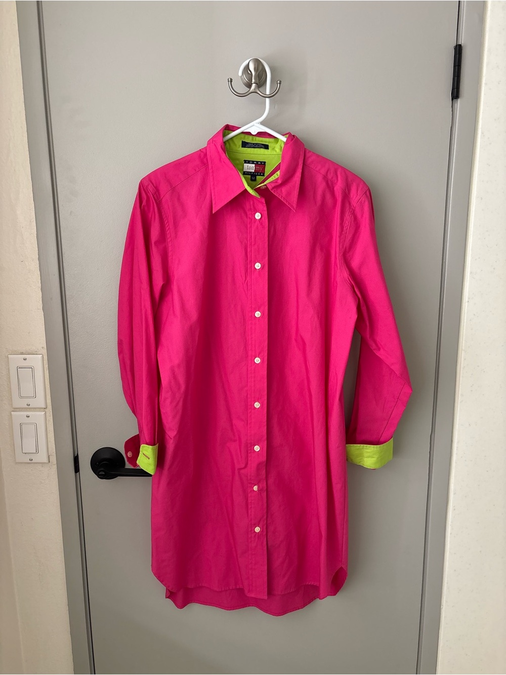 Tommy Hilfiger Pink Button Down Shirt Dress Tunic Size 12 Cotton